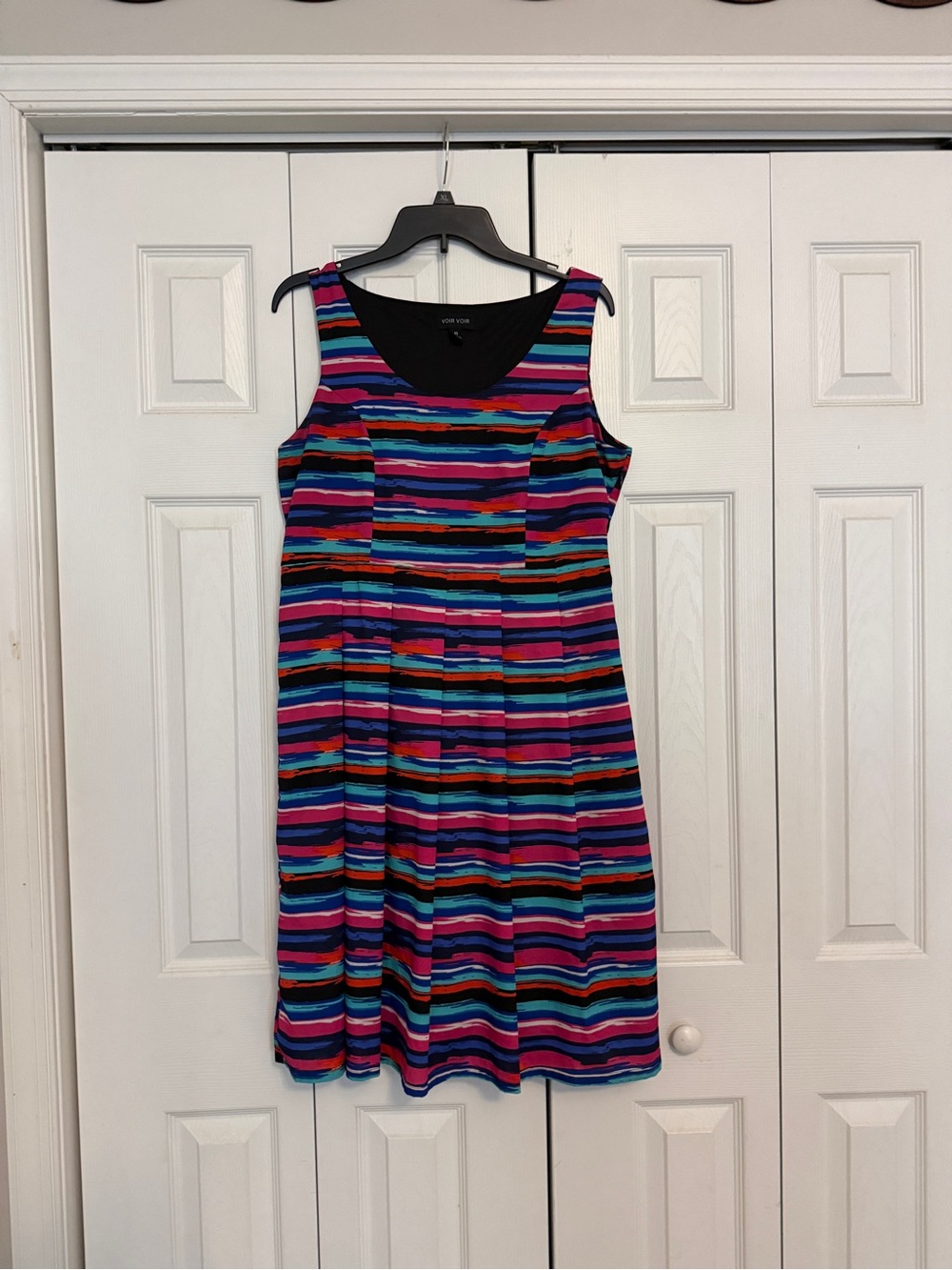 Sleeveless Multicolor Striped Dress - Black Accent